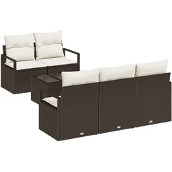 vidaXL 6-teiliges Garten-Sofaset mit Kissen Braun Poly Rattan