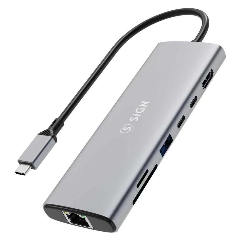 SIGN 7-in-1-Hub: USB-C auf USB-A / 2x USB-C / HDMI 4K bei 60 Hz / RJ45 / SD / TF (USB-C, 7 Ports) (SN-GEN2HUB7)