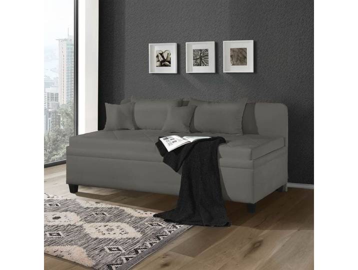 Sofaliege Kamina Microvelours mit Bettkasten Kunstfaser H:80cm/B:205cm/T:129cm Dunkelgrau Relaxfunktion klassischer Stil