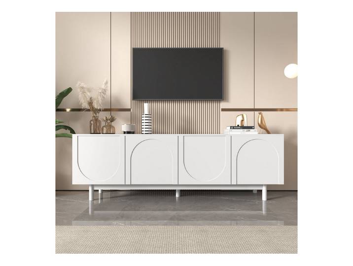 OKWISH Lowboard TV-Board mit 4 Türen & verstellbaren Einlegeböden (TV-Board, Fernsehtisch, TV-Ständer, 1 St., 175x56x38 cm in Weiß, als praktischer Fernsehtisch), Für eine aufgeräumte Medienpräsentation im Wohnzimmer