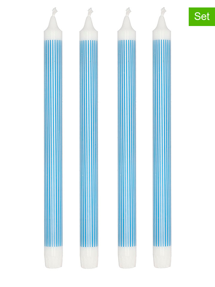 Villa Collection 4er-Set: Stabkerzen "Styles" in Hellblau/ Weiß - onesize