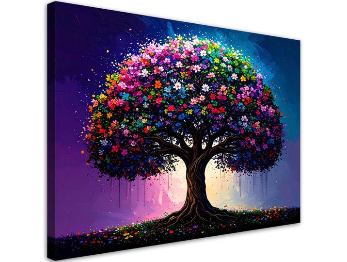 Feeby Leinwandbild Bunter Baum des Lebens 90x60cm, Mehrfarbig, Baum/Pflanze/Natur, Rechteckig, 90x60 cm, Bilder & Rahmen, Bilder, Leinwandbilder