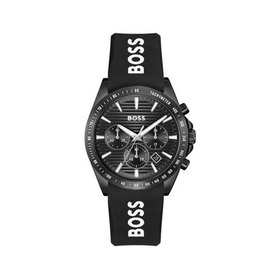 Chronograph BOSS "STRIKE CHRONO", schwarz (schwarz, schwarz, schwarz), Armbanduhren, Herren, schwarz, Chronograph, Quarzuhr, Armbanduhr, Herrenuhr, Silikonarmband, analog, Tag
