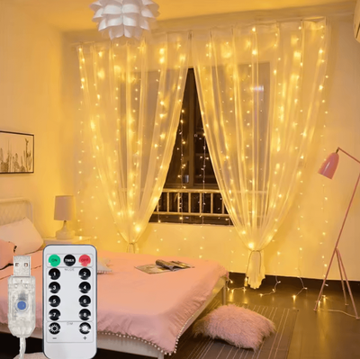 Inspire Curations 3M 6M USB LED Curtain Lights With Remote warm 6mx3m 600led