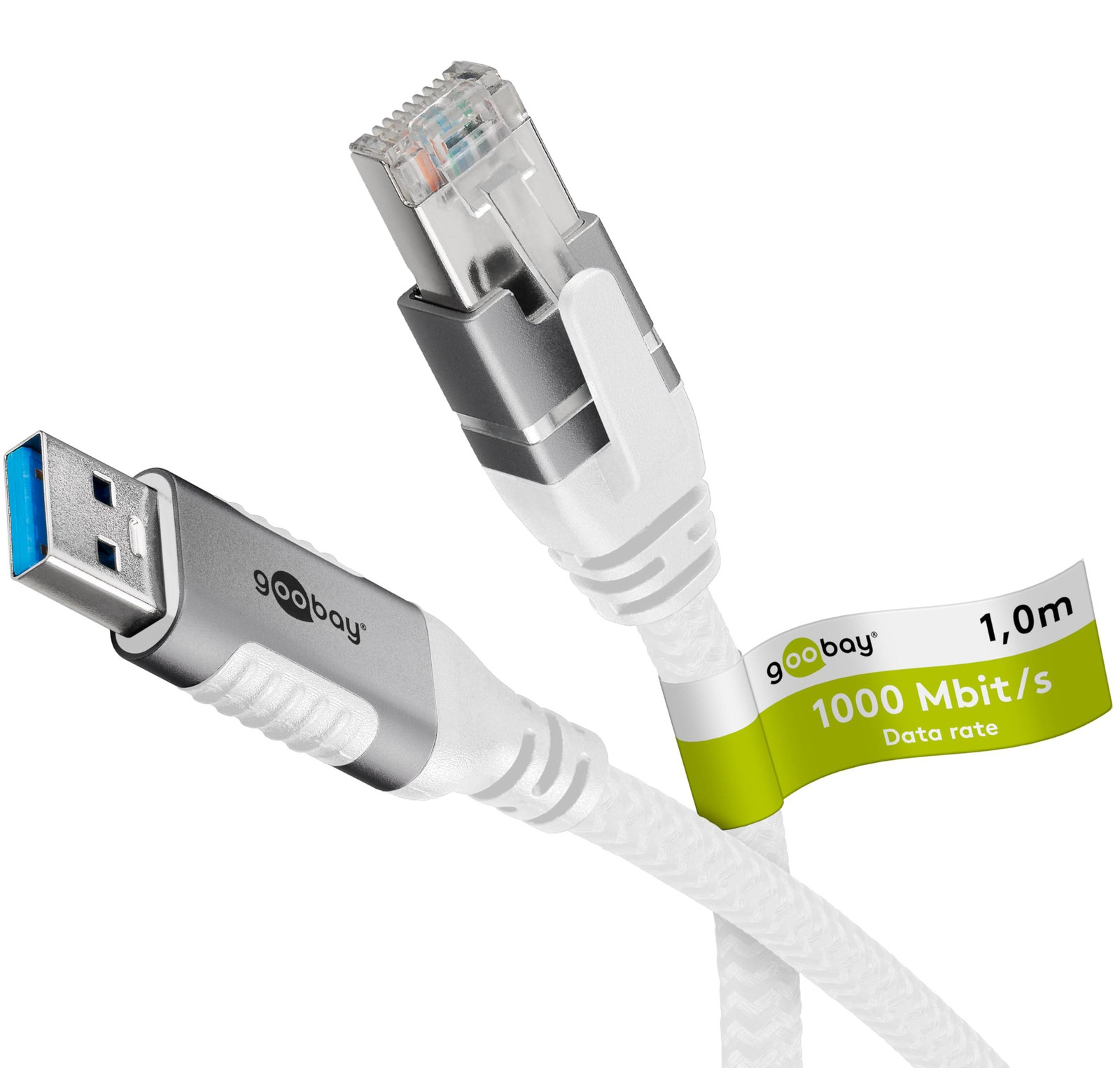 Goobay 74157 Ethernet-kabel USB-A 3.0 naar RJ45, 1 meter, wit