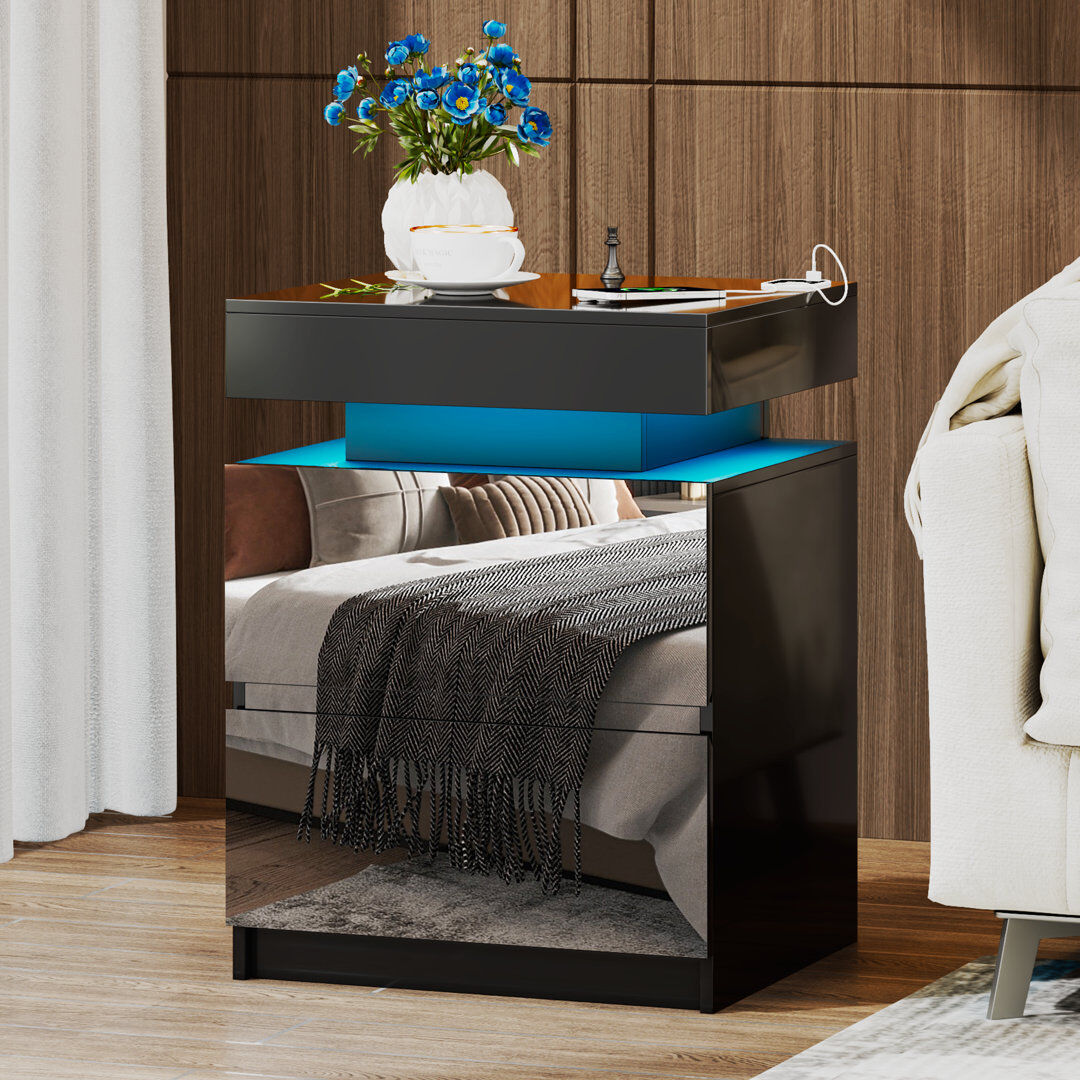 Blue Elephant 45cm W Bedside Table Black 60cm H X 45cm W X 40cm D