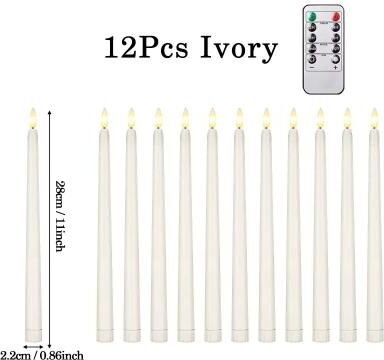 Uplift Essentials 12 Piece Flameless LED Taper Candles Battery Operated Flickering Lights For Halloween, Weddings & Christmas ivory