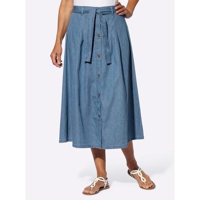 Jeansrock CLASSIC BASICS, Damen, Gr. 42, blau (blau, bleached), 100% Baumwolle, unifarben, wadenlang, Röcke Jeansrock