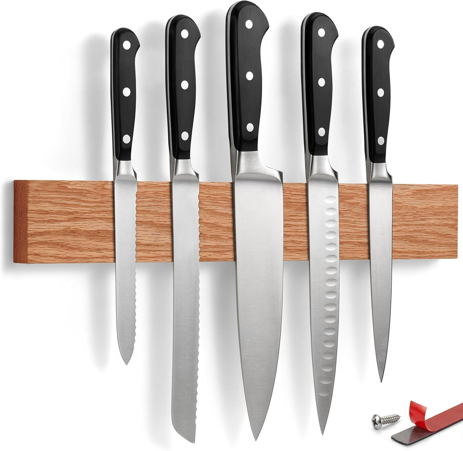 Magnetische messenset houder van eikenhout, 40 cm, voor in de keuken