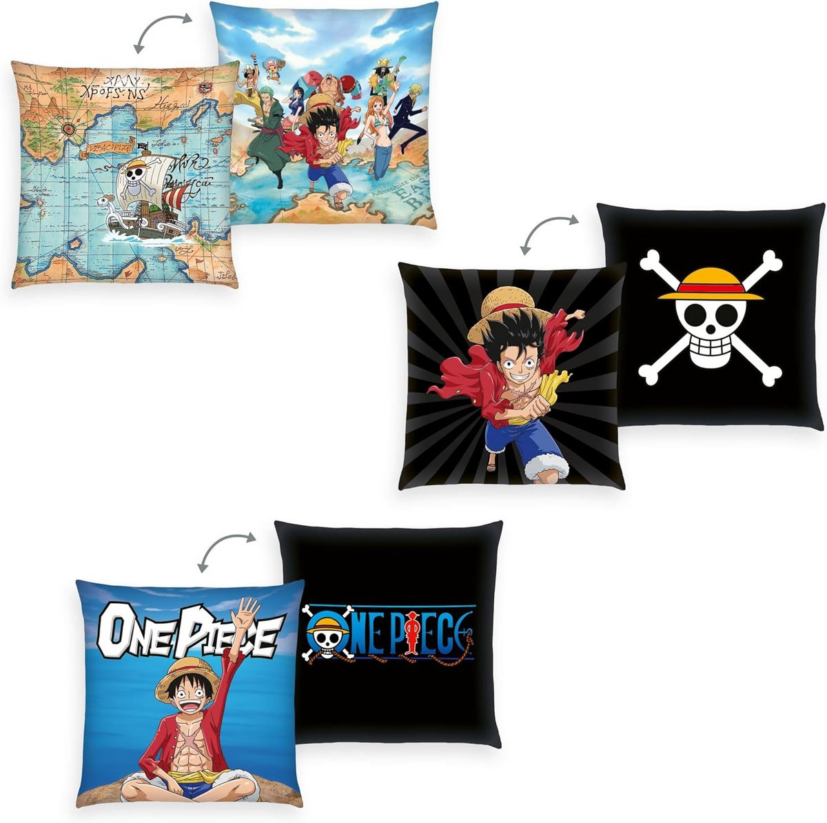 Set van 3 decoratieve en knuffelbare sierkussens met omkeerbaar motief, 40 x 40 cm