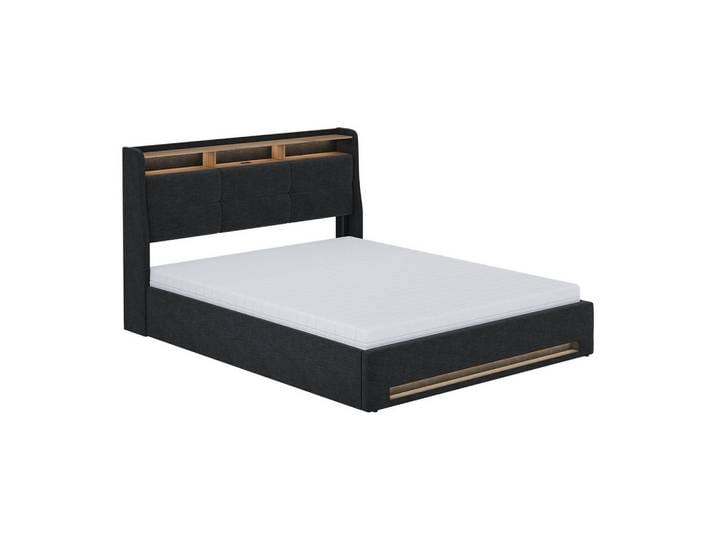 VitaliSpa Polsterbett Christin Anthrazit/Eiche 160x200 mit Led, USB-Anschluss, Matratze, Anthrazit, Eichefarben, Holzwerkstoff, Rechteckig, Schlafzimmer, Bett
