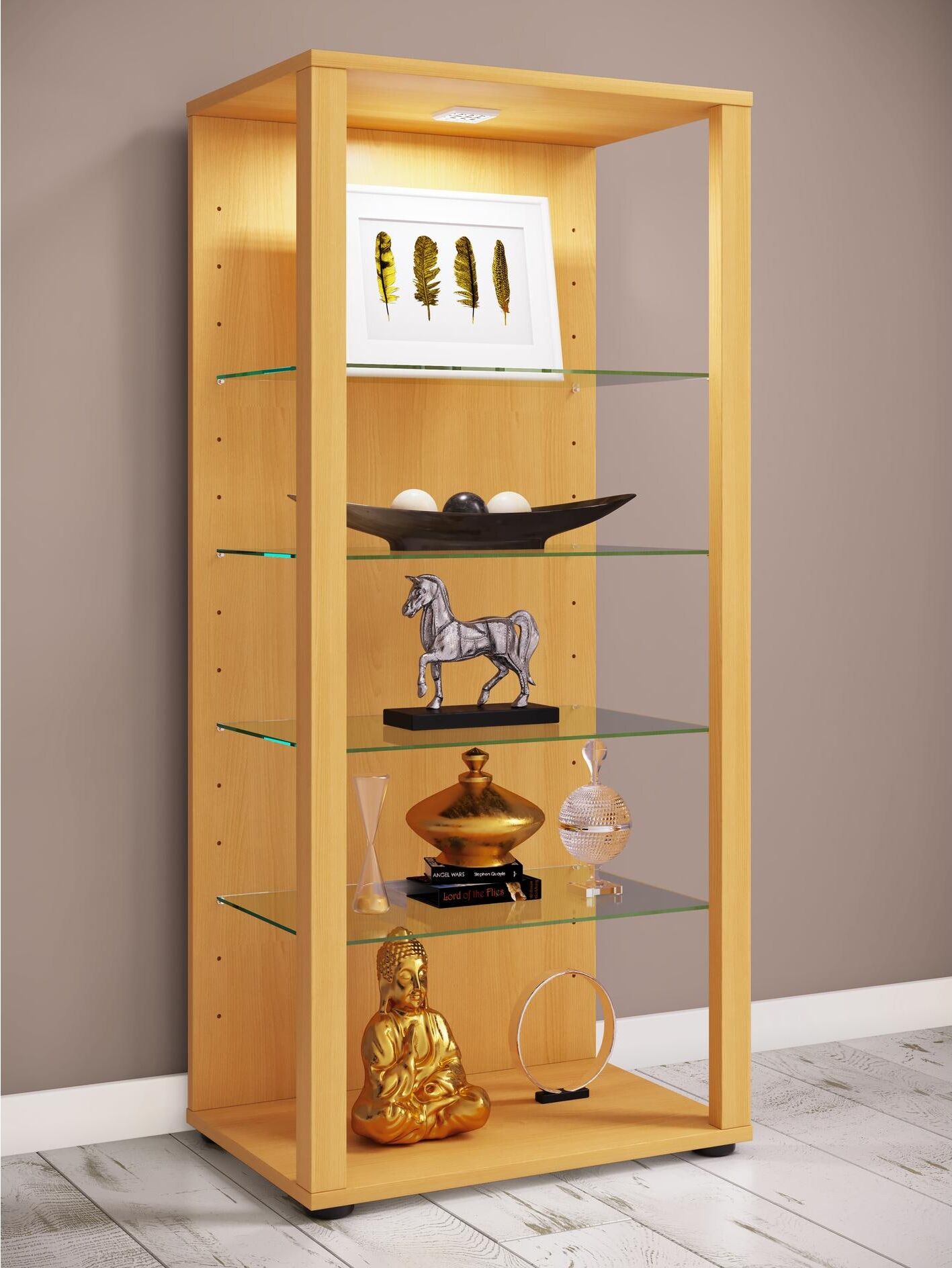 VCM "Glasol III 52 x 115 cm" Offene Standvitrine mit variablen Glasböden aus ESG-Sicherheitsglas hellbraun B/H/T: 52cm x 115cm x 35cm