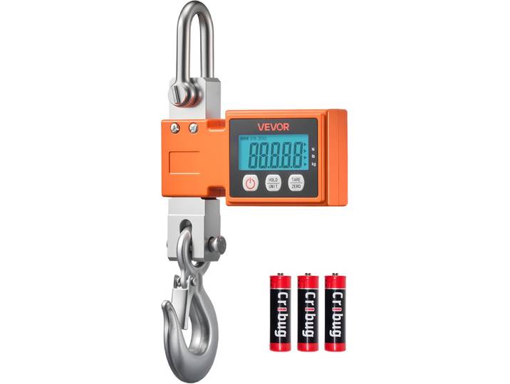 VEVOR Kraanweegschaal 500 Kg\, Digitale Industriële Weegschaal met Gegoten Aluminium Behuizing en LCD-Display\, Weegschaal met Stappen van 100 g en 3-Traps Afstelling\, Automatische Uitschakeling\, Haakweegschaal