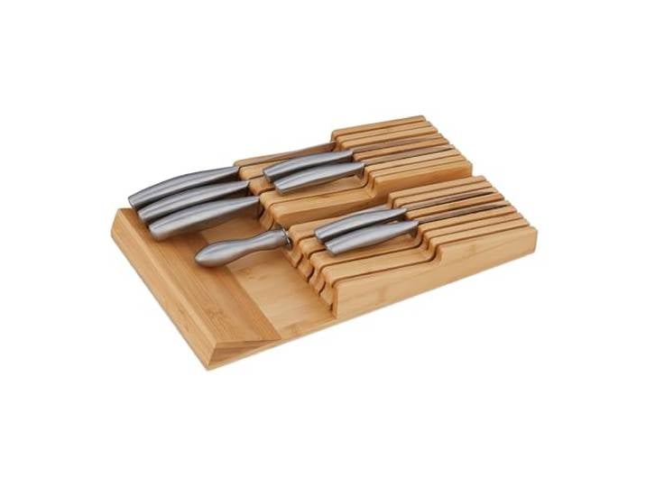 Relaxdays Range-couverts pour tiroir\, pour 16 couteaux & aiguisoir\, accessoire en bambou\, HxLxP : 5\,5x24x40 cm\, nature