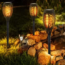 Solarlampen für Außen Gartendeko Fackeln Gartenfackel, LED Feuereffekt IP44 Erdspieß, LED warmweiß, Höhe 59,5 cm, 3er Set