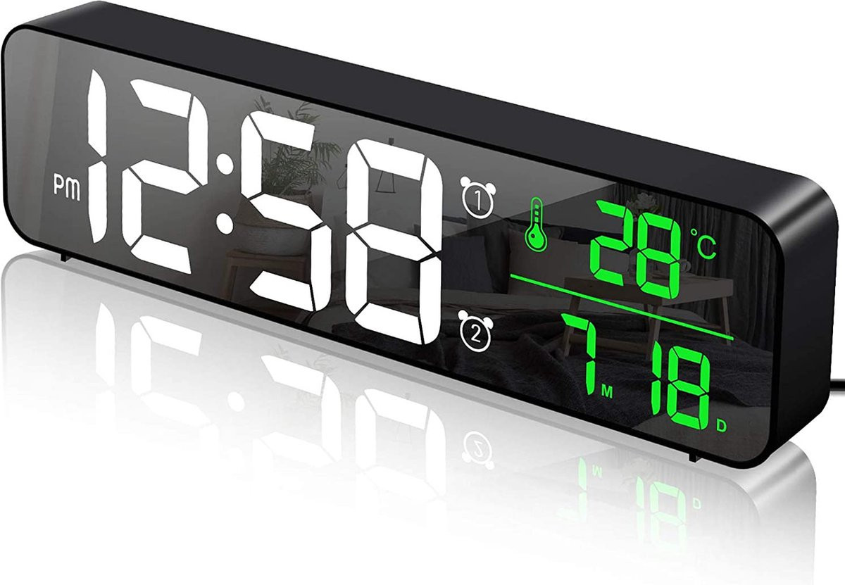 Igoods Digitale Wekker met temperatuurmeter, snooze en verlichtingsfunctie - Zwart