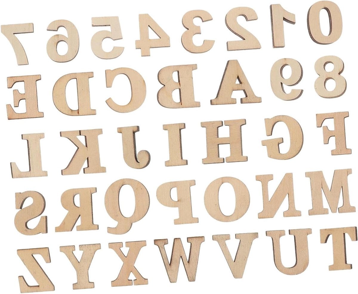 36 stuks Houten Letters en Cijfers Decoratief Alfabet in Khaki voor Creatieve Klussen