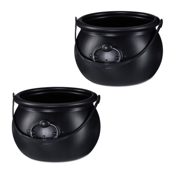 Relaxdays Heksenketel set van 2, zwart, Halloween decoratie