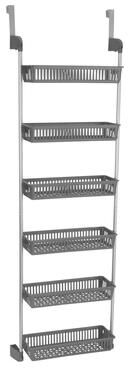 Household Essentials "Over-The-Door 6-Basket Rack, Grey - 57"" H x 19.25"" W x 6.25"" D"