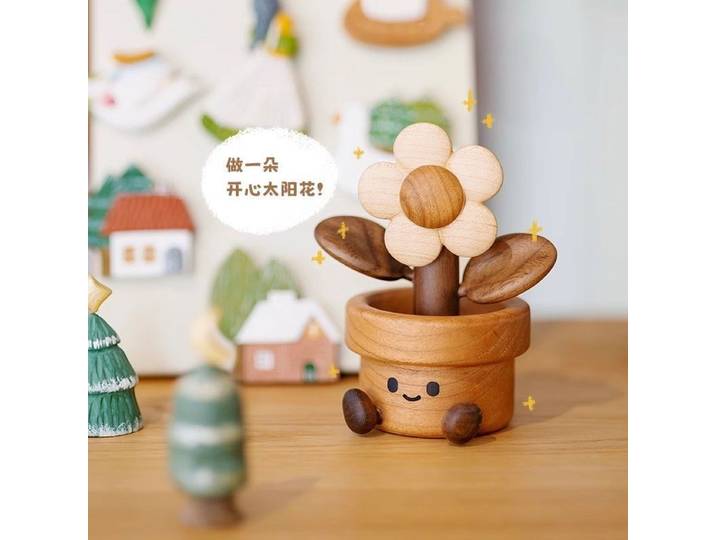 Articles décoratifs mignons en bois massif de tournesol heureux, décoration de bureau, accessoires créatifs pour la maison, cadeaux, ornements de voiture