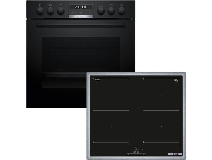 BOSCH Induktions Herd-Set HND677LS67, mit Backwagen, Pyrolyse-Selbstreinigung, Backwagen mit ausziehbarer Tür für bequemes Kochen & Backen