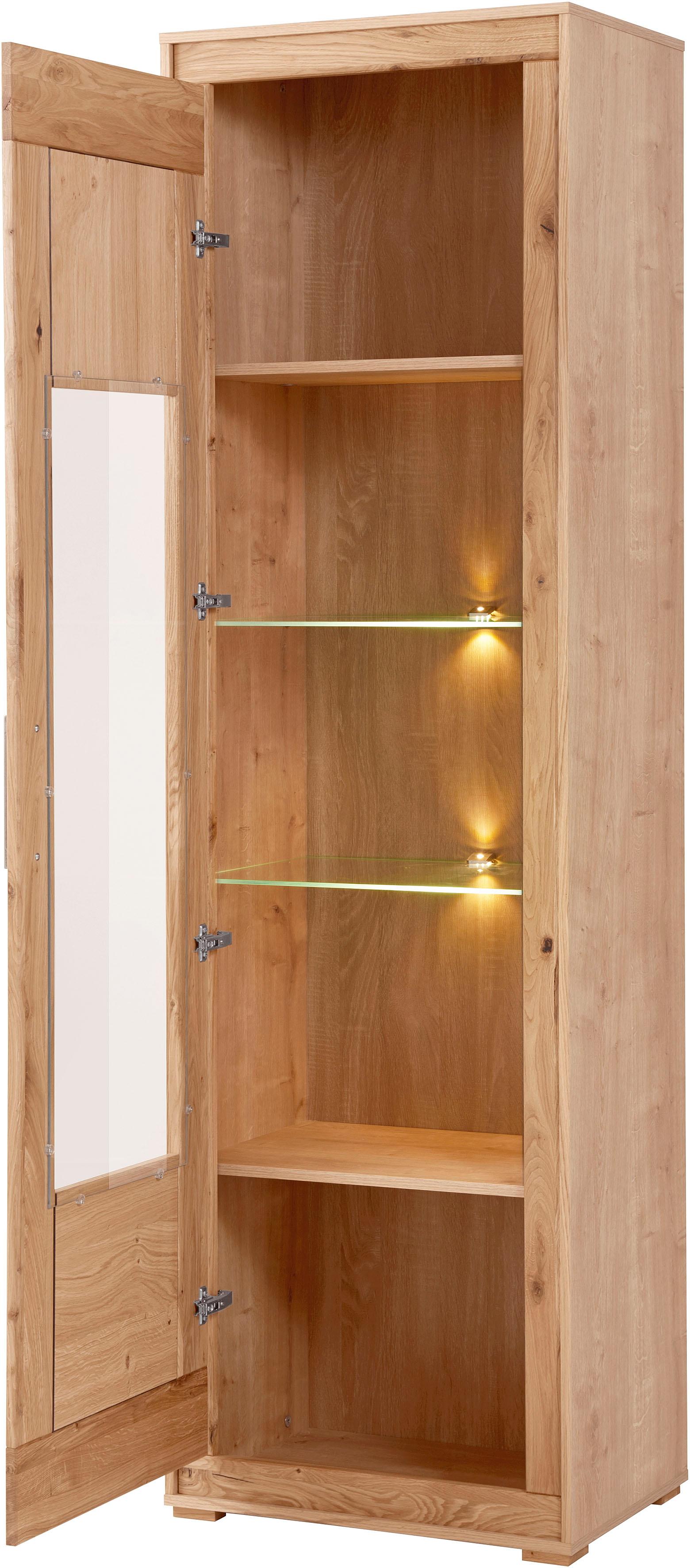 Vitrine VOGL MÖBELFABRIK, braun (eichefarben chalet, wildeiche massiv), B:61cm H:202cm T:40cm, Schränke, Vitrine, Höhe 202 cm eichefarben chalet, wildeiche massiv eichefarben Chalet / Wildeiche Massiv, B/H/T: 61cm x 202cm x 40cm, Türen: 1 Stk.