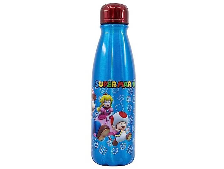 STOR Aluminium Drinkfles Kinderen Super Mario Bros 600ml - Herbruikbaar met Veilig Mondstuk en Lekvrije Dop voor School Sport