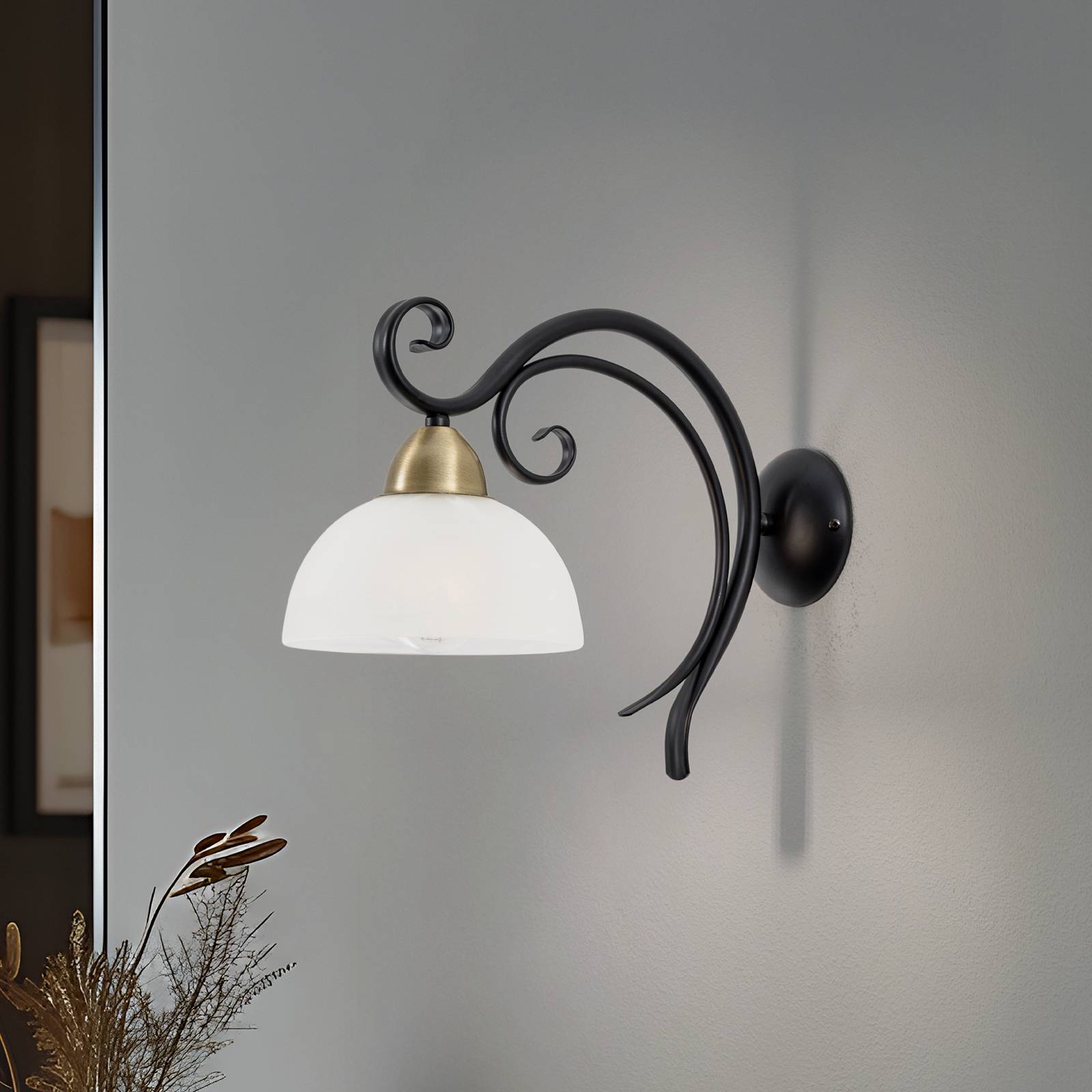Wandlampe Flora Luminex, dimmbar, schwarz, für Wohn- / Esszimmer, Metall, Landhaus / Rustikal, Wandleuchte, Wandlampe Innen