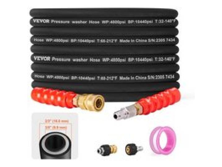 VEVOR Tuyau Flexible de Nettoyeur Haute Pression 30,5 m Tuyau de Lavage Électrique de Rechange 9,9 mm Connecteur 3/8 -φ14,8 Mâle 3/8 -φ15 Femelle Rayon de Courbure 124,5 mm 330,9 bar pour Extension