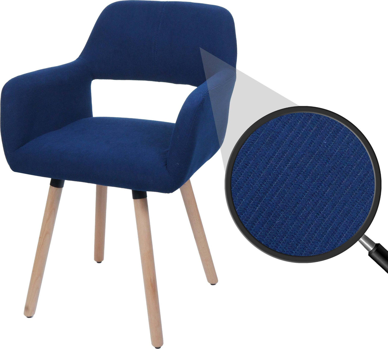 Mendler Eetkamerstoel HWC-A50 II met armleuningen, blauw, gestoffeerd textiel