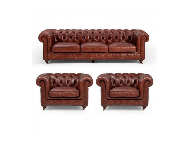 JVmoebel Chesterfield-Sofa Braunes Echtleder Sofa mit Chesterfield-Design und hoher Sitzqualität, Set, Made in Europa