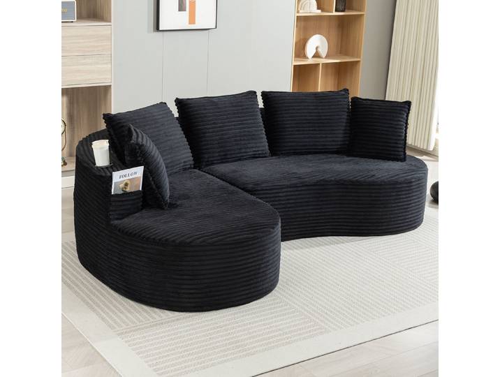Celya Sofa Bogesofa Cord mit Becherhalter und Stauraum, mit Becherhalter und Stautasche. Inkl. Kissen