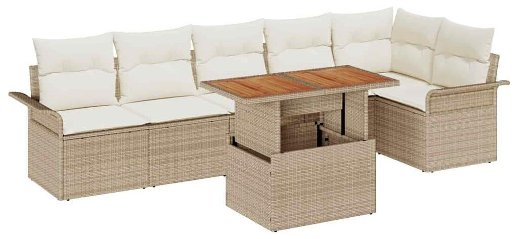 Garten-Sofa-Set, Beige, aus Poly-Rattan - 6 Sitzplätze, modular - Stahlrahmen, pulverbeschichtet - wasserdicht, mit Stauraum - für Garten und Terrasse