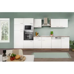 Respekta Küchenprogramm Eiche York Küchenzeile 340 cm inkl. E-Geräte & Mineralite Einbauspüle, weiß