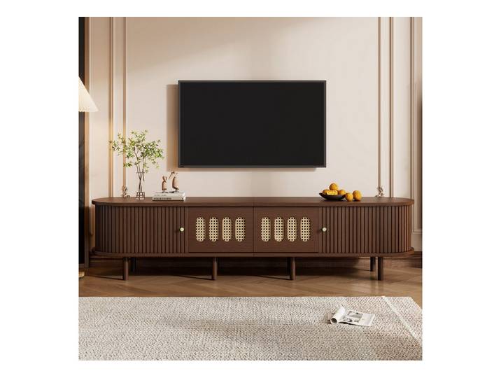 Odikalo TV-Schrank Lowboard Fernsehschrank mit Rattan-Design (Rattan-Design - 180 cm MDF-Design, 30 kg Belastbarkeit,Verfügt über zwei Schubladen und ein Rollladentürdesign) 180*40*40cm