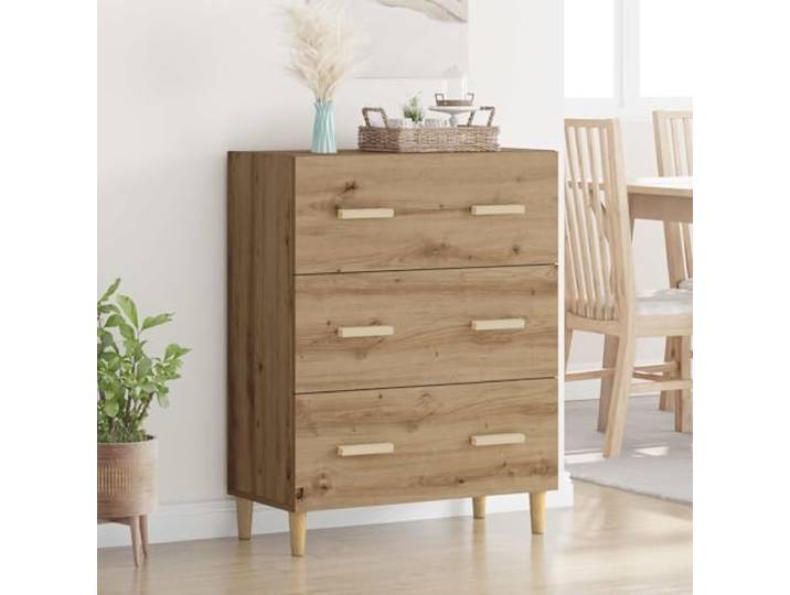 RJPLMFV Anrichte Eiche 69,5 x 34 x 90 cm aus Holz Moderne Wohnzimmeraufbewahrung, geräumige Regale, stabile Füße, Stangengriffe