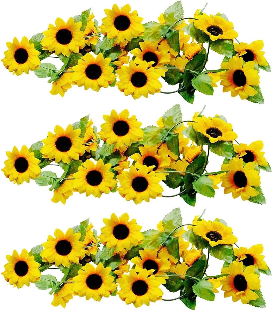 Kunstmatige Zonnebloem met Bladeren voor Decoratie - Geel