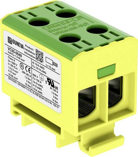 Ouneva Group VC05-0049 Verteilerblock Schrauben Gelb-Grün 1St.