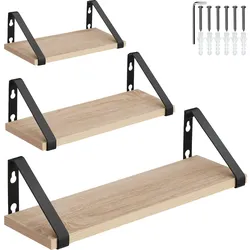 tectake 3 Hängeregale Cowell  Industrial Holz Hell, Eiche Sonoma