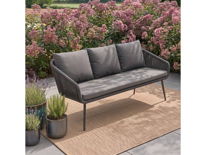 CASA DOMA Ribera Diningbank Rundform, Beine rund - Rope anthrazit – vertikal breit Modern Country