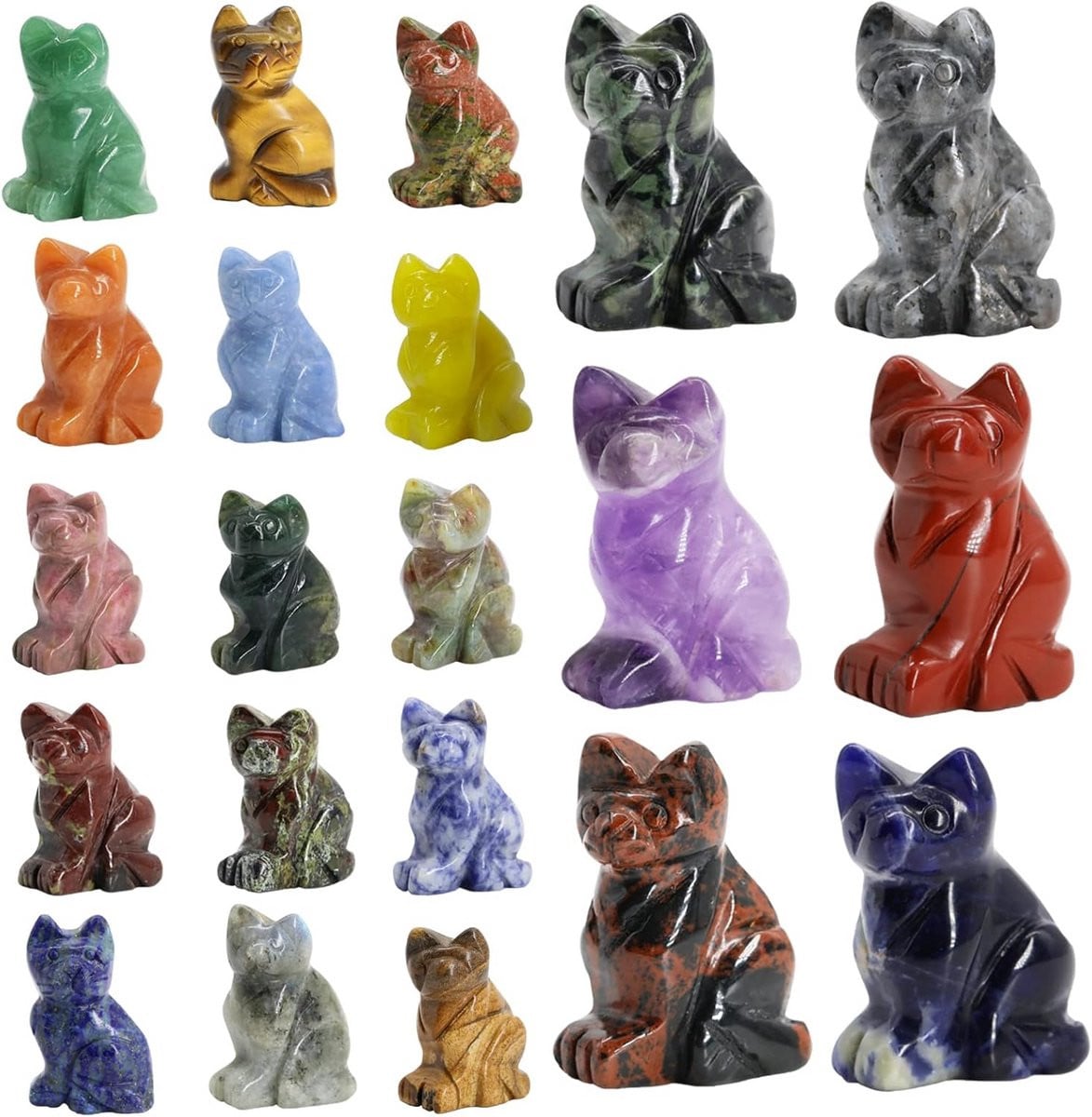 Set van 6 Kristallen Kat Beeldjes van Helende Edelstenen voor Decoratie
