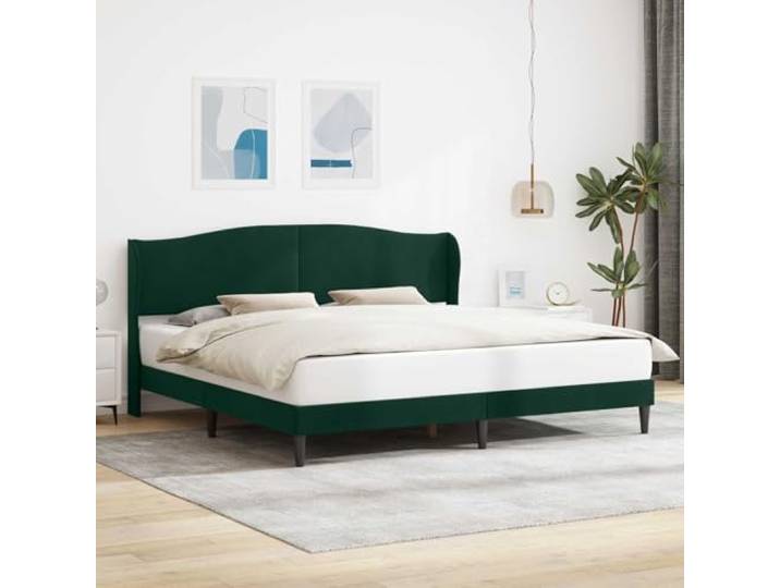 RJPLMFV Bettgestell, Velours, Dunkelgrün, 180 x 200 cm Lattenrost inklusive, schwarze konische Füße, weicher Stoff, einfache Reinigung, ohne Matratze