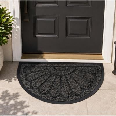 Home Mart Goods Black Grey Sunburst Semi-Circle All-Season Sturdy Absorbent Non-Slip Rubber Backing Multipurpose Door Mat