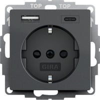 Schutzkontaktsteckdose Typ F 16 Ampere 250 Volt mit USB-Spannungsversorgung 2-fach anthrazit, Retail