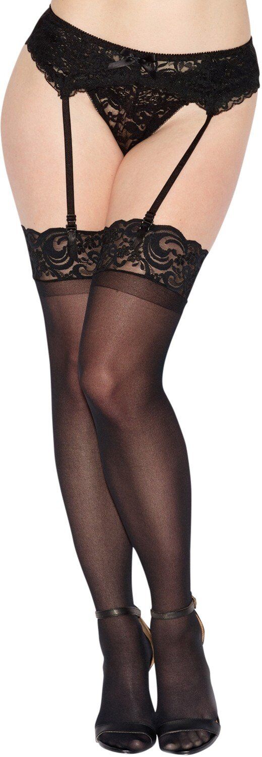 Dreamgirl Bas fins nylon noirs jarretières dentelle - DG0002BLK