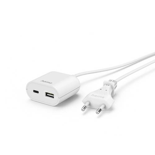 Hama 00223204 USB-Netzteil mit 1,9m langem Kabel, 3,5A, 1x USB-A, 1x USB-C, Weiß