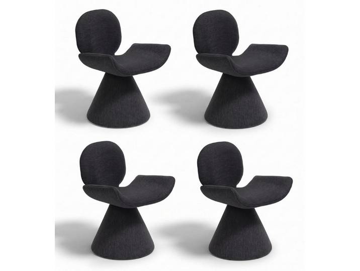 JVmoebel Sitzgruppe Stuhl Design Schwarz Stoff Rund Charaktervoll Exklusiv Zeitlos Edel, (4-tlg), Made in Europa