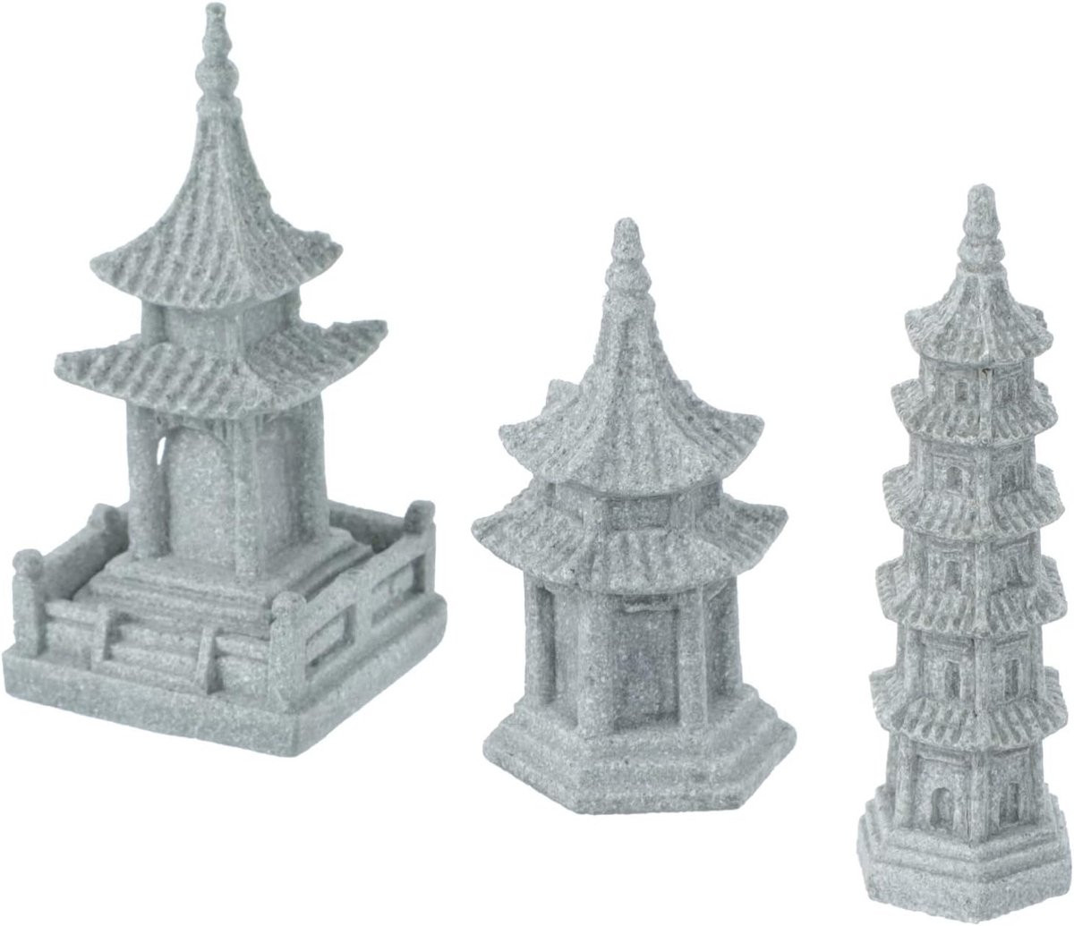 Set van 3 Japanse Steenlantaarns - Decoratieve Pagode Beelden voor Zen Tuin en Vijver Decoratie
