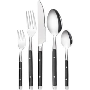 Gräwe Besteck-Set Bamberg 127.110.SD, Edelstahl 18/0, für 2 Personen, Kunststoffgriffe, schwarz / silber, 10-teilig