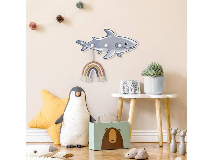 Patère enfants Requin 40 x 20 x 1cm Gris